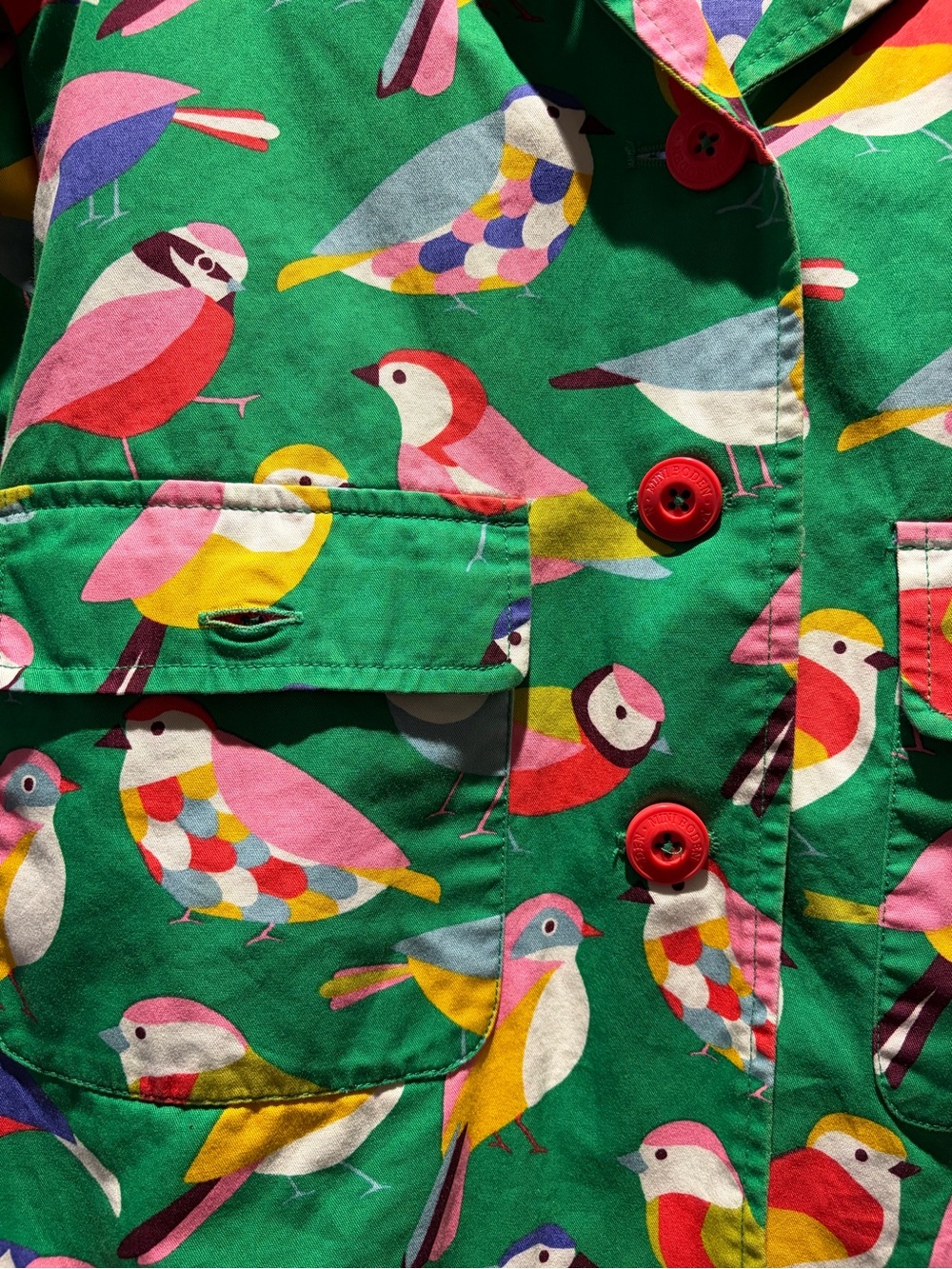 Mini Boden Green Hooded Jacket with Colorful Bird Print - Picture 5 of 5
